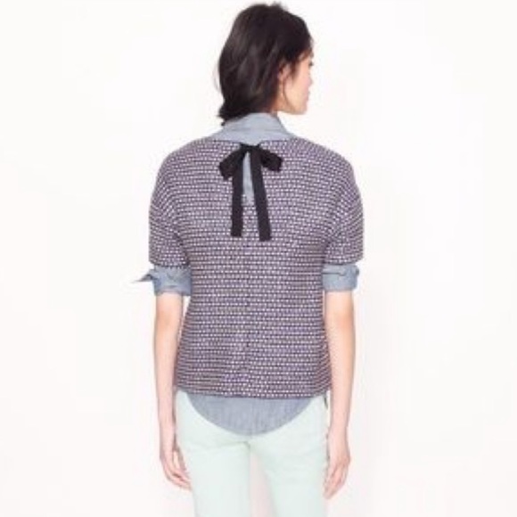 J. Crew Short Sleeve Woven Tweed Top Keyhole Back - Picture 2 of 12